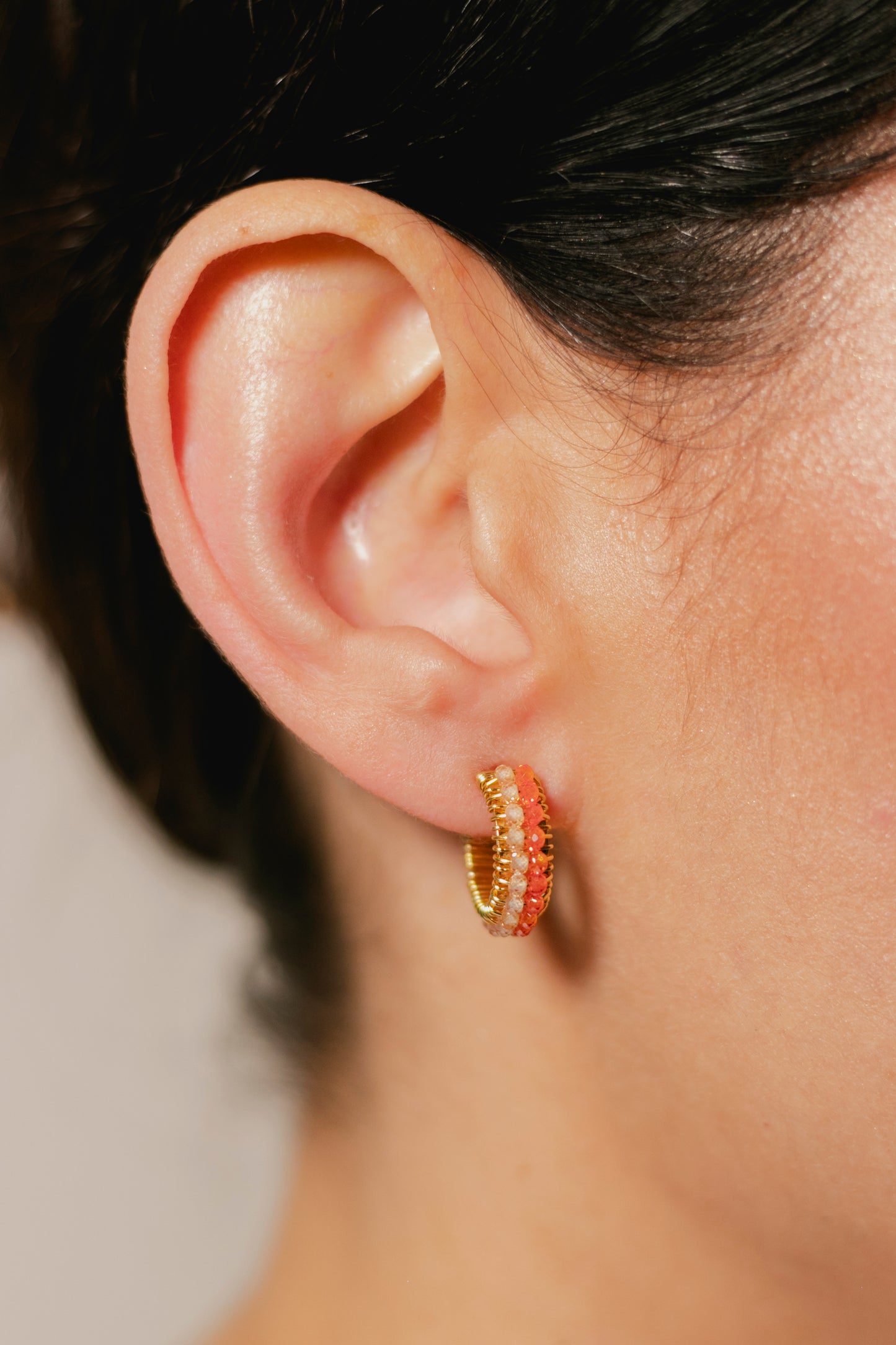 ARRACADA ABANICO DOBLE- PALO/NARANJA