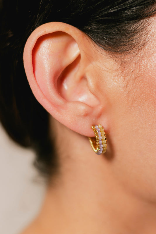 ARRACADA ABANICO DOBLE- LILA/VERDE