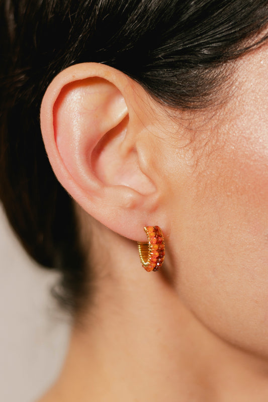 ARRACADA ABANICO DOBLE- VINO/NARANJA