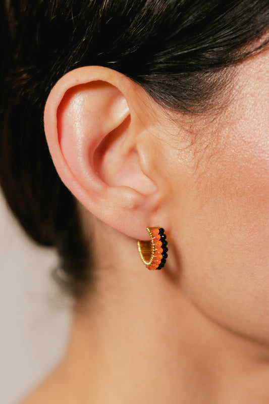 ARRACADA ABANICO DOBLE- NEGRO/NARANJA