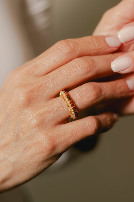 ANILLO ABANICO DOBLE- PALO/VINO