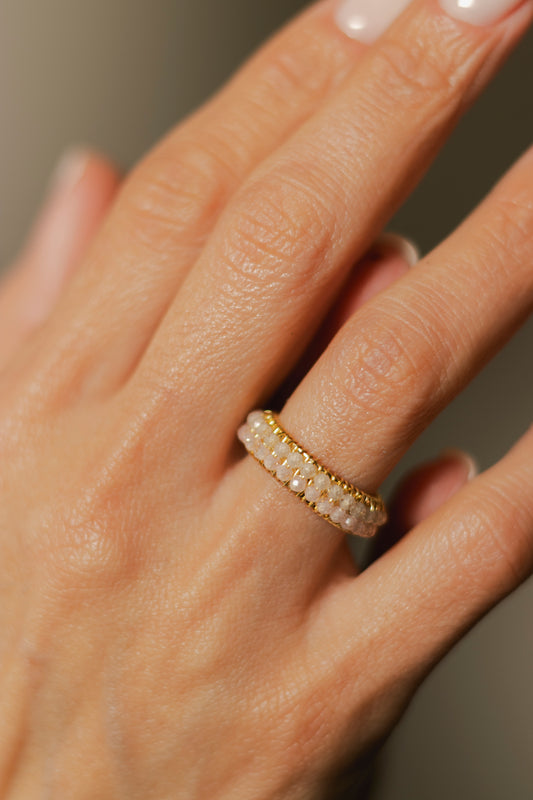 ANILLO ABANICO DOBLE- BLANCO/ROSA