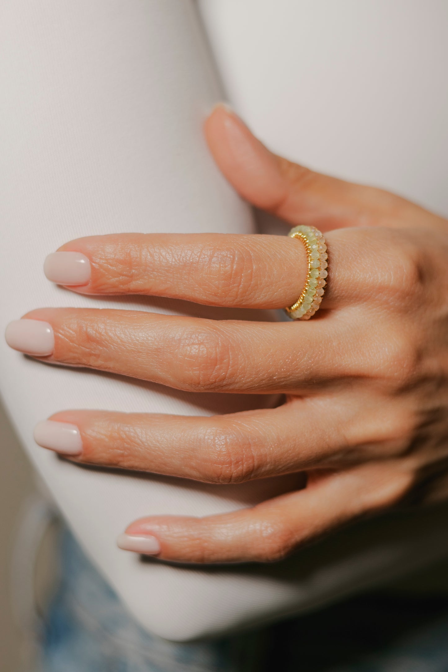 ANILLO ABANICO DOBLE- VERDE/PALO