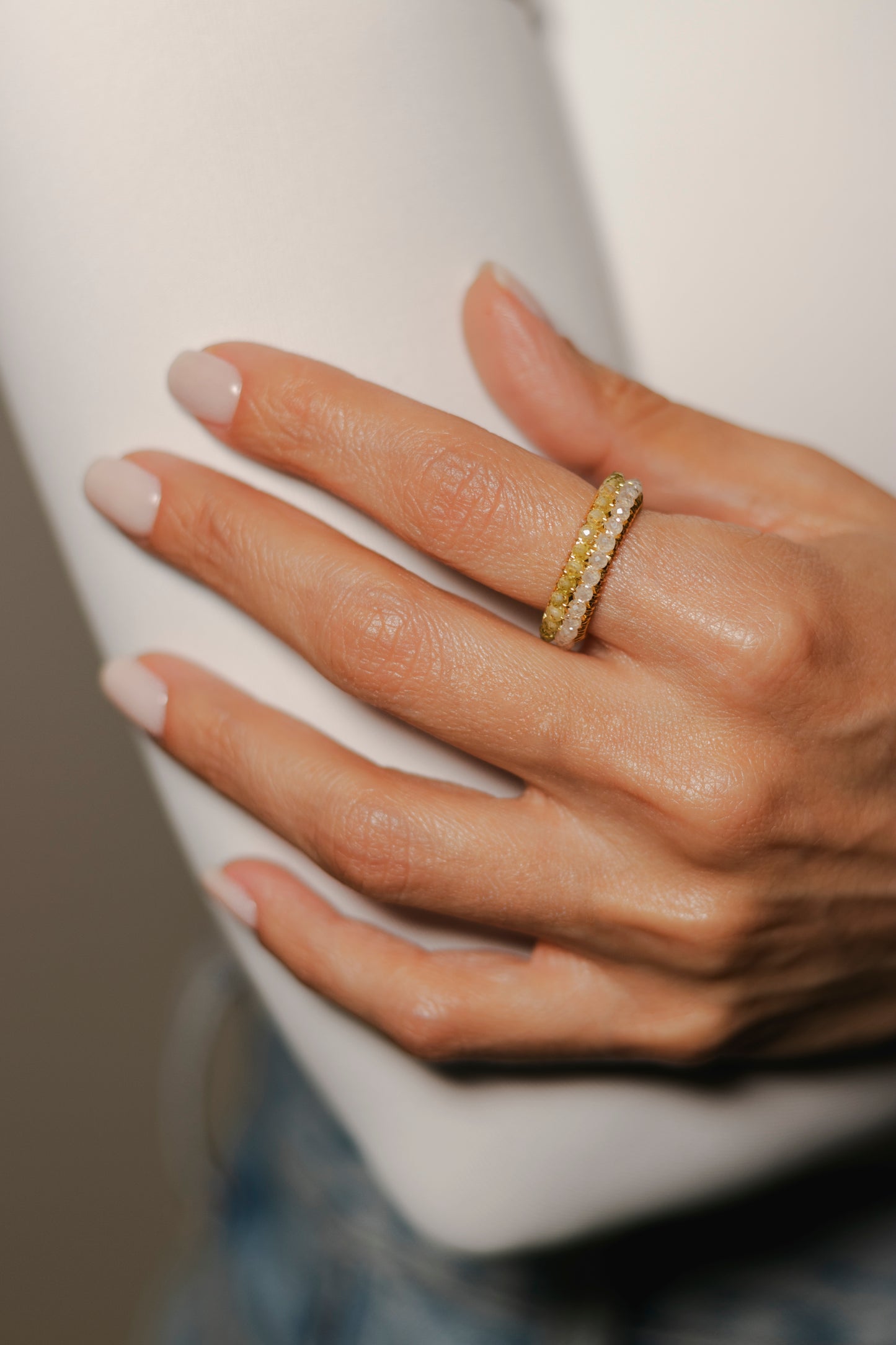 ANILLO ABANICO DOBLE- BLANCO/VERDE