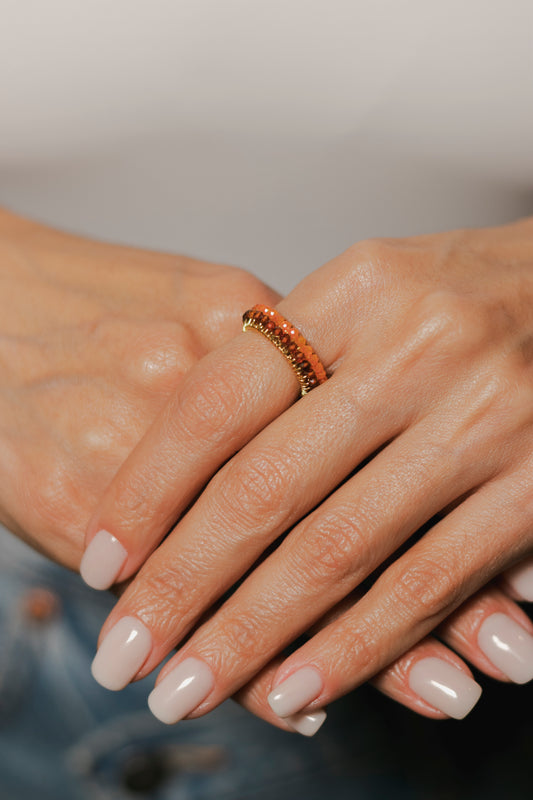 ANILLO ABANICO DOBLE- VINO/NARANJA