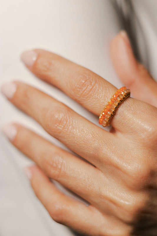 ANILLO ABANICO DOBLE- PALO/NARANJA