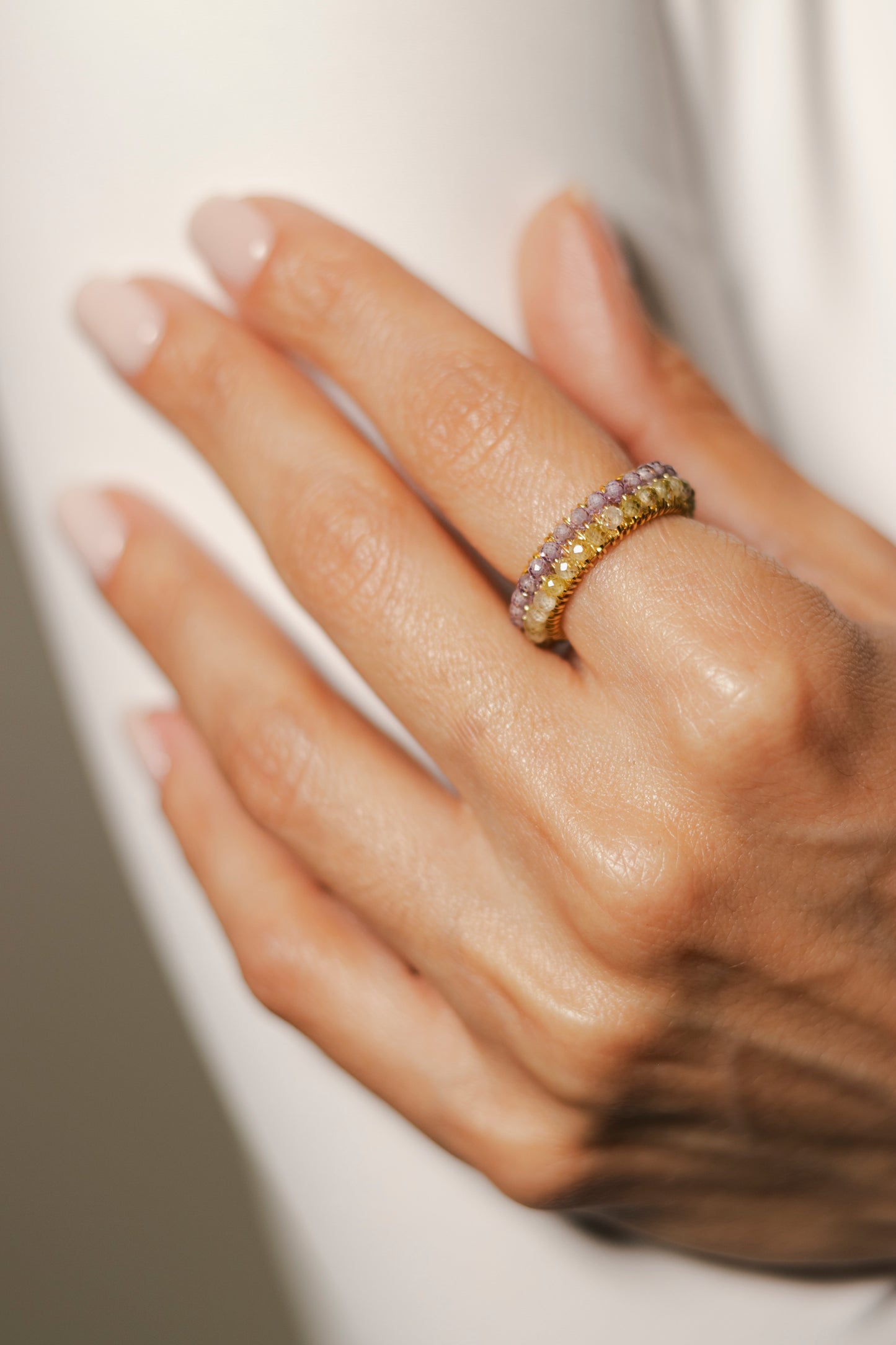 ANILLO ABANICO DOBLE- LILA/VERDE