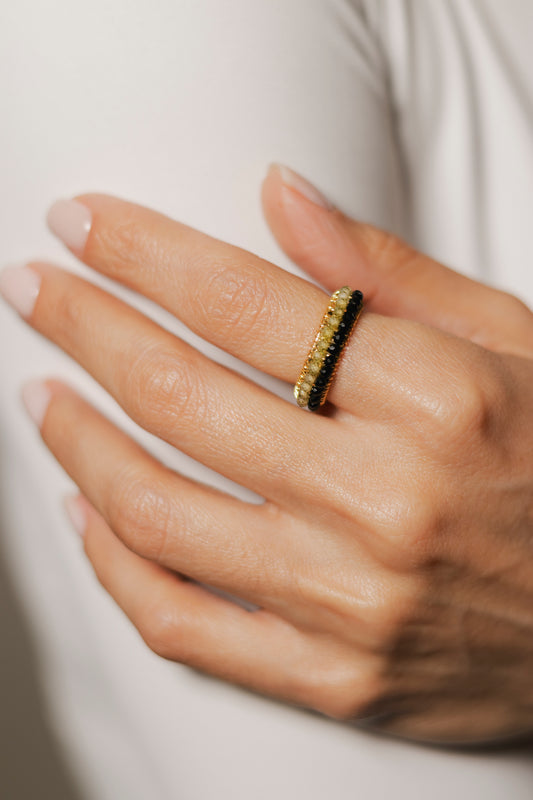 ANILLO ABANICO DOBLE- NEGRO/VERDE