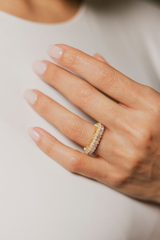 ANILLO ABANICO DOBLE- LILA/BLANCO