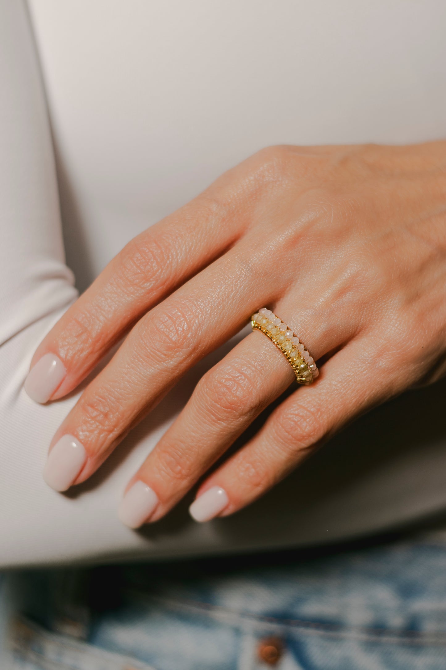 ANILLO ABANICO DOBLE- ROSA/VERDE