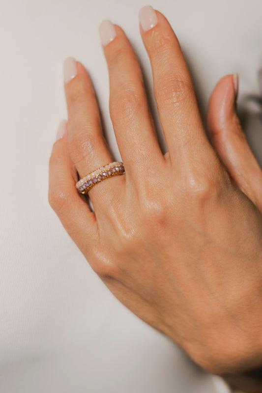 ANILLO ABANICO DOBLE- ROSA/LILA