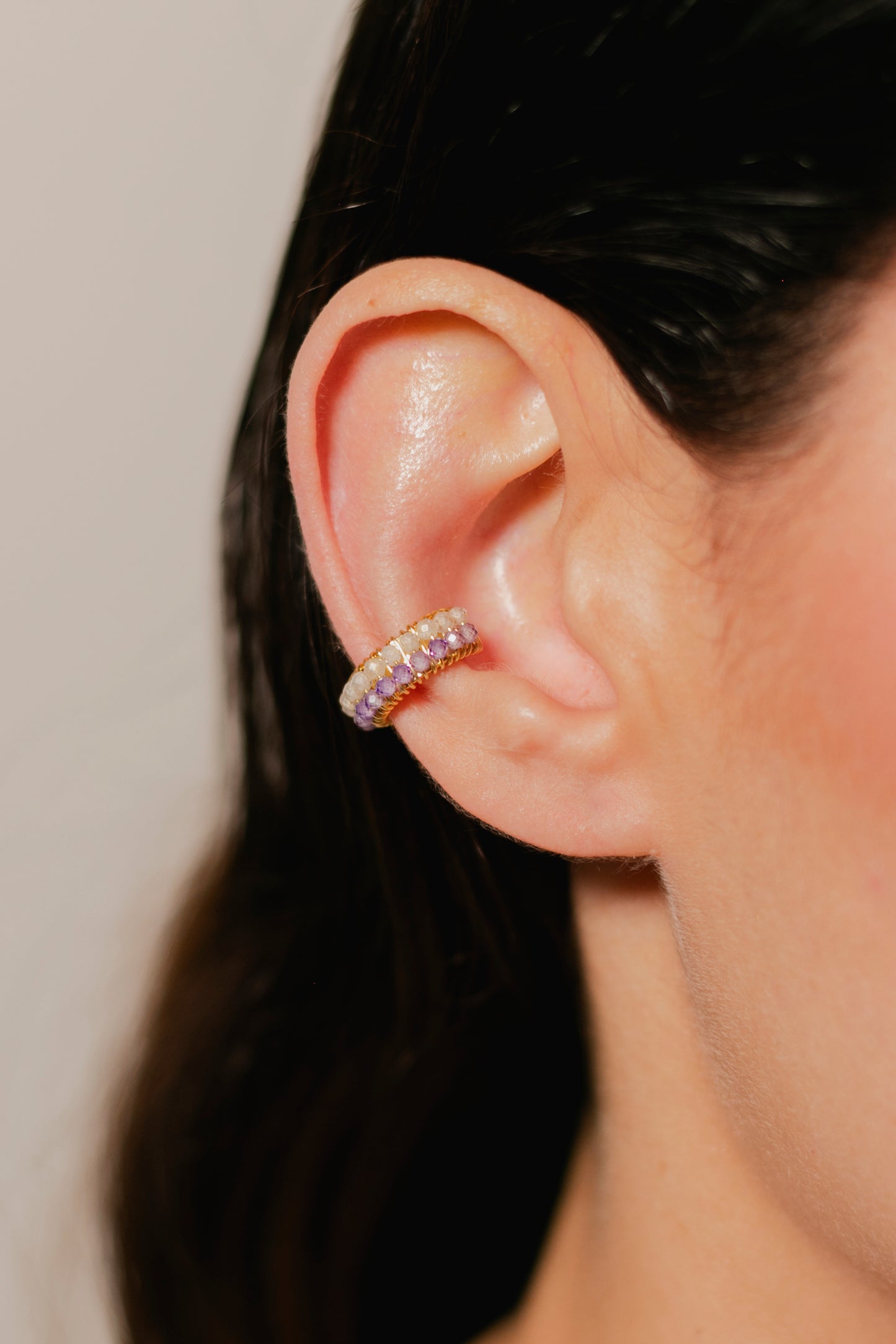 CUFF ABANICO DOBLE- LILA/BLANCO