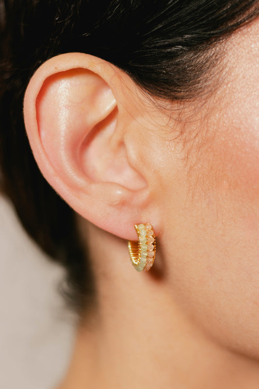 ARRACADA ABANICO DOBLE- VERDE/PALO